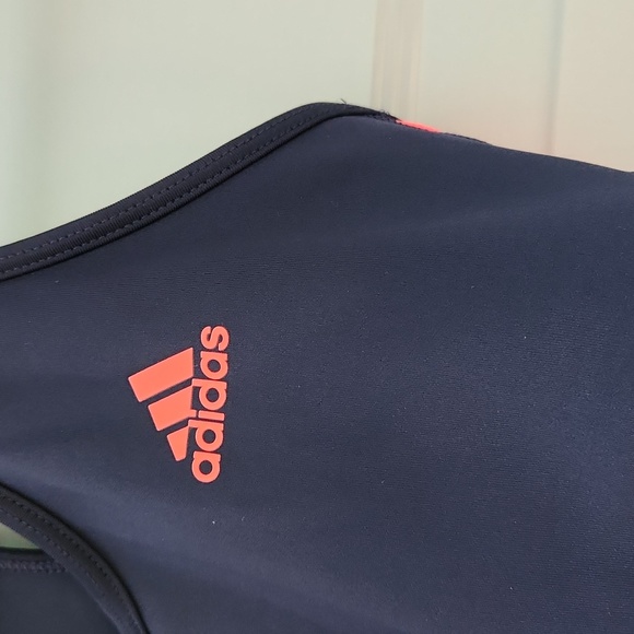 Adidas, Women's, Sz M,Sports Bra, Navy w Logo on R Chest &across Front Chest - Picture 3 of 8